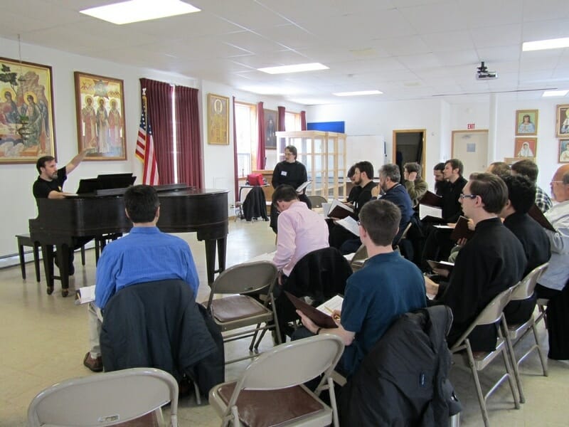 A Male Chorus Master Class, comprised of singers from the U.S. and Canada, organized by PaTRAM (The Patriarch Tikhon Russian-American Music Institute). Jordanville, New York, February 2014.